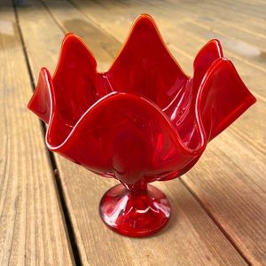 Vintage Red glass candy dish, ruffled rim